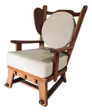 Brutalist Oak Wingback Lounge Chair, Netherlands, 1950s