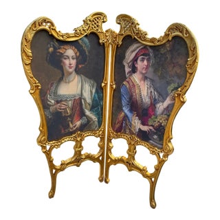 1960 French Louis XVI Gold Beech Room Divider Screen - 2 Panels For Sale