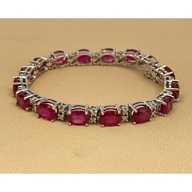 19 Carat Ruby & 1 Carat Diamond Affordable Tennis Bracelet 14 Karat White Gold For Sale - Image 10 of 18