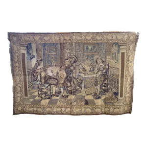 Early 20th Century Authentic French Tapestry of Music Parlour Scene