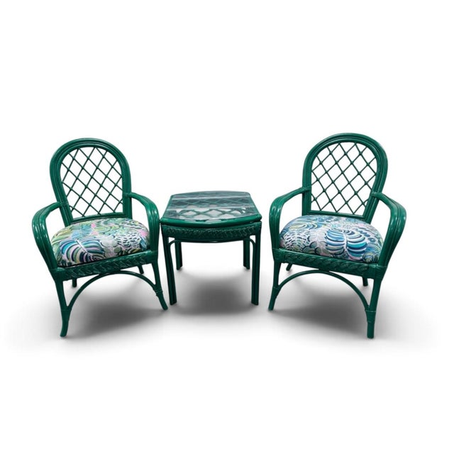 Mid-Century Modern Mid 20th Century Green Bamboo Chairs - A Pair For Sale - Image 3 of 12