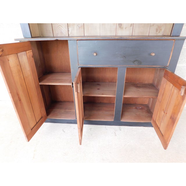Primitive Shaker Style Paint Distressed Step Back Cabinet by Ezra G Tiffin Ohio For Sale - Image 16 of 18