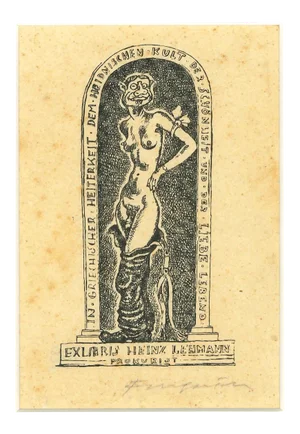 Ex Libris Heinz Lehmann - Original Woodcut by M. Fingesten - Early 1900 Early 1900