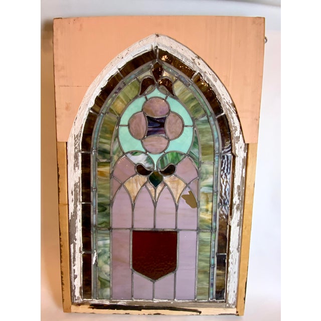 Early 1900's Stained Glass Window in Frame For Sale - Image 10 of 12
