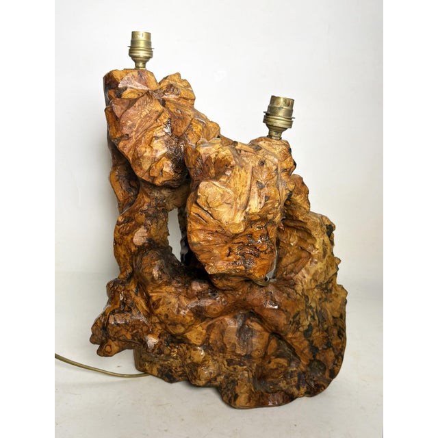 Lamp has re-electrified the lampshade is not included. A us adapter is provided. Large olive wood lamp, france, 1960s, a...