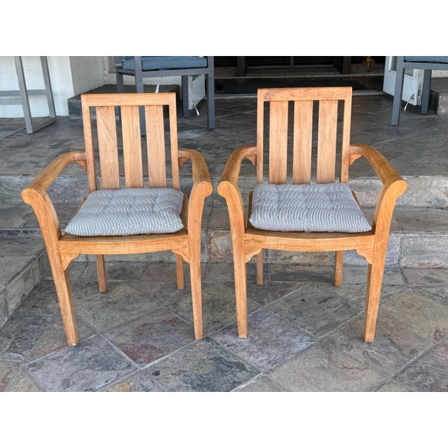 Transitional Ash & Ember Sage Teak Wood Outdoor Chairs, Pair For Sale - Image 3 of 12