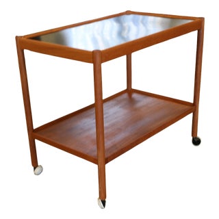 Danish Serving Trolley in Teak and Black Melamine, 1960s For Sale
