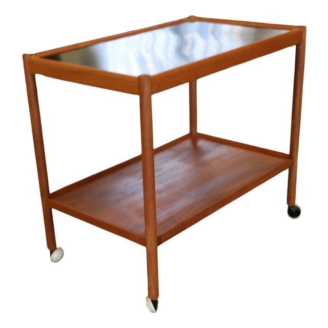 Danish Serving Trolley in Teak and Black Melamine, 1960s For Sale