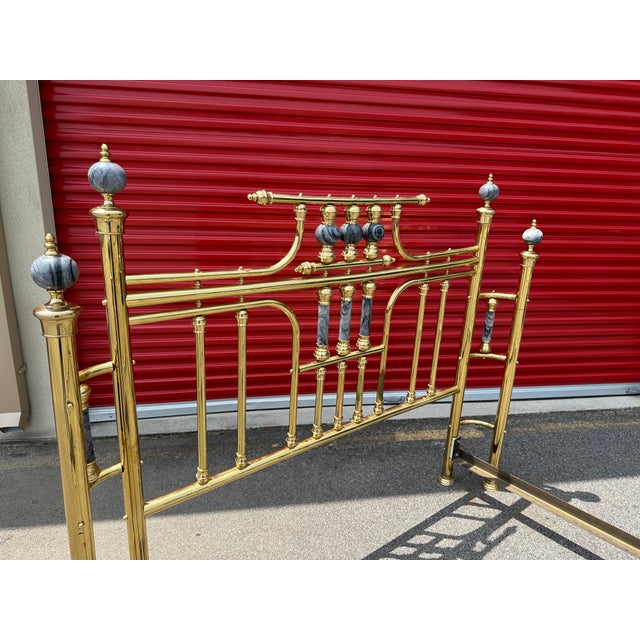 Early 20th Century Vintage Brass Queen Headboard & Footboard With