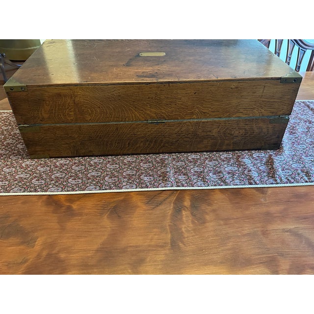 Wood Antique Oversized Portable Oak Writing Desks With Hidden Drawer For Sale - Image 7 of 18