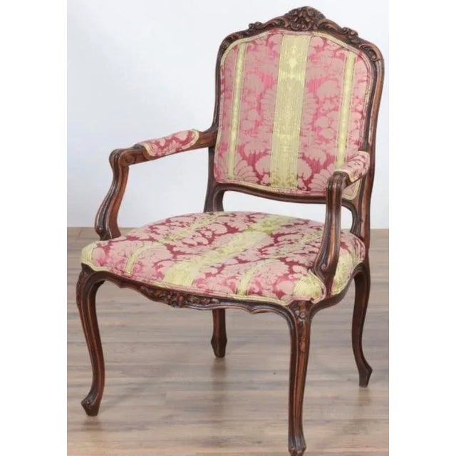 Wood 1930s French Louis XV Style Armchair with Pink and Yellow Brocade For Sale - Image 7 of 12
