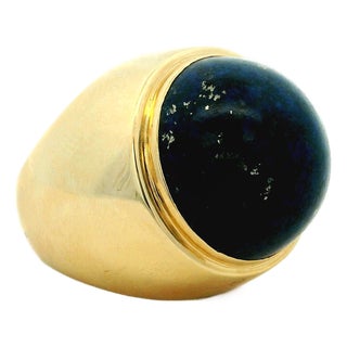 1970s JWL 14k Gold Lapis Lazuli Modernist Ring, Size 6.75 For Sale