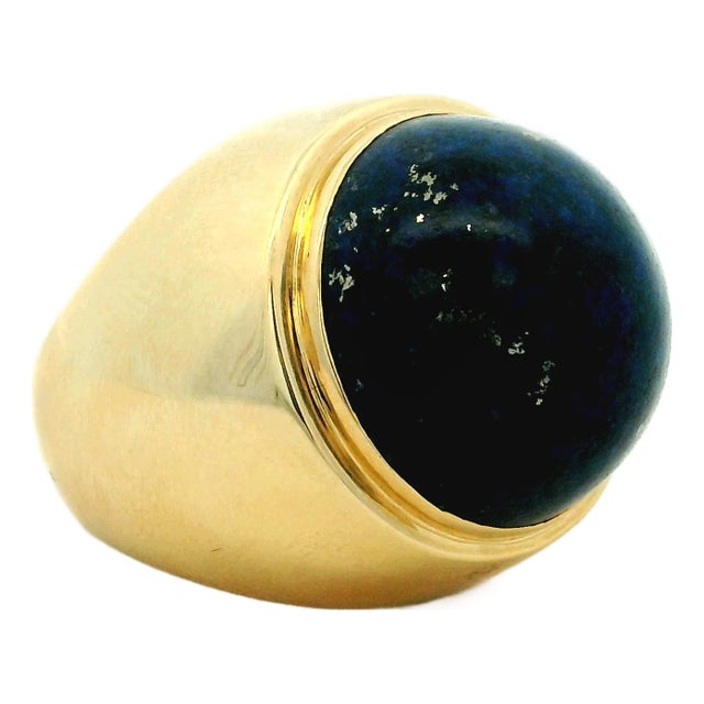 1970s JWL 14k Gold Lapis Lazuli Modernist Ring, Size 6.75 For Sale