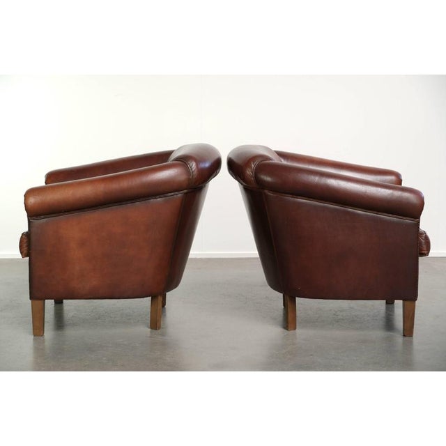 Sheepskin Club Armchairs in Dark Cognac, Set of 2 For Sale - Image 4 of 15