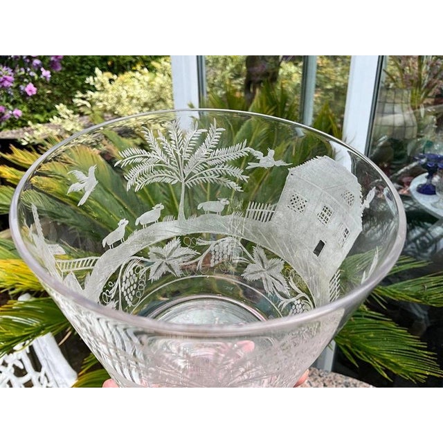 Large Georgian Dutch Flint Glass Rummer with Engraved Windmill & Farmhouse, 1750 For Sale - Image 12 of 14