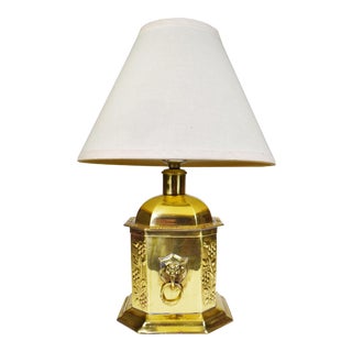 Vintage Brass Lion Floral Portable Table Lamp For Sale