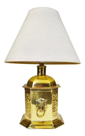Vintage Brass Lion Floral Portable Table Lamp