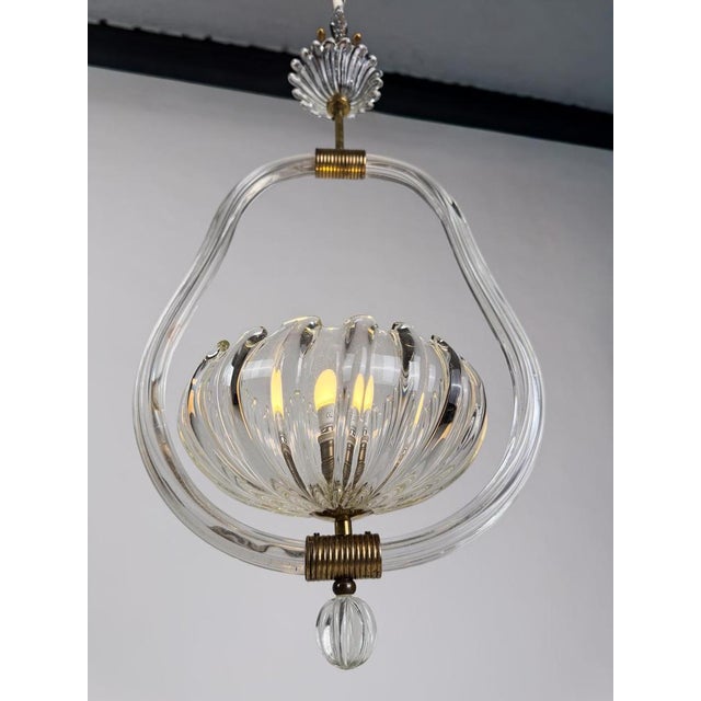 Italian Art Deco Murano Glass and Brass Pendant in the style of Seguso, 1930s For Sale - Image 11 of 18