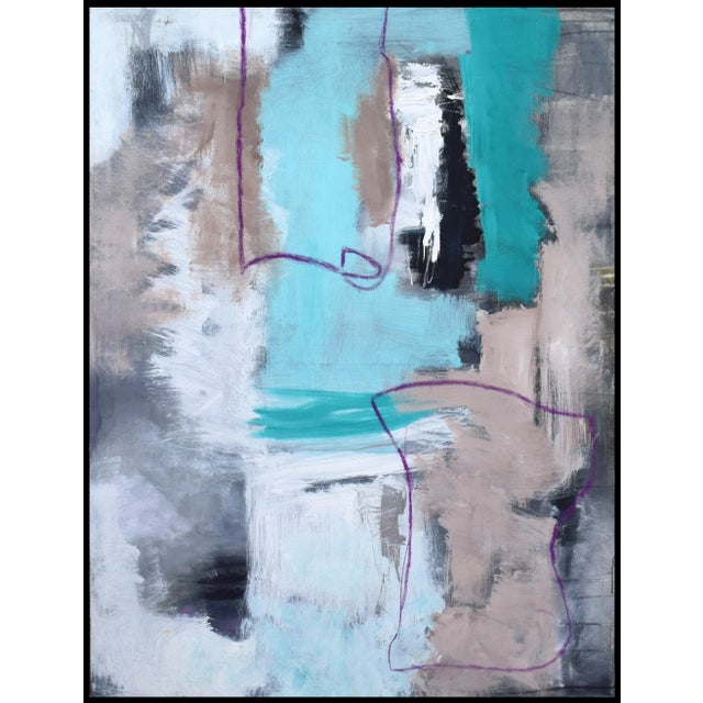 Turquoise Large Abstract Expressionist Oil Painting on Canvas For Sale - Image 8 of 11