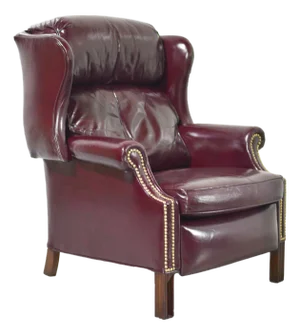 Vintage Traditional Oxblood Leather Wingback Reclining Library Chair by Bradington Young