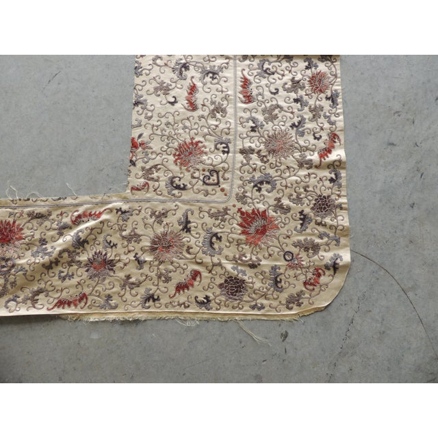 Antique Ecru and Red Silk Embroidery Chinese Textile Border For Sale In Tampa - Image 6 of 7