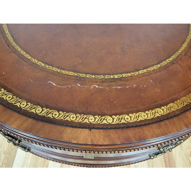 Vintage Weiman Heirloom Mahogany & Gilt Tooled Leather Top Drum Table For Sale In New York - Image 6 of 14