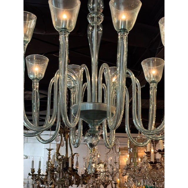 Contemporary Large Scale Murano 10-Arm Fontana Green Chandelier For Sale - Image 10 of 10