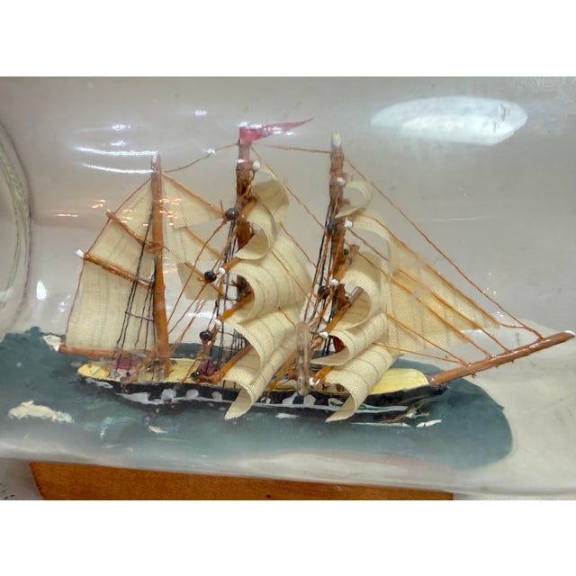 Vintage Handmade Nautical Wood Sail Ship Boat in Glass Bottle Model Sculpture For Sale - Image 13 of 14