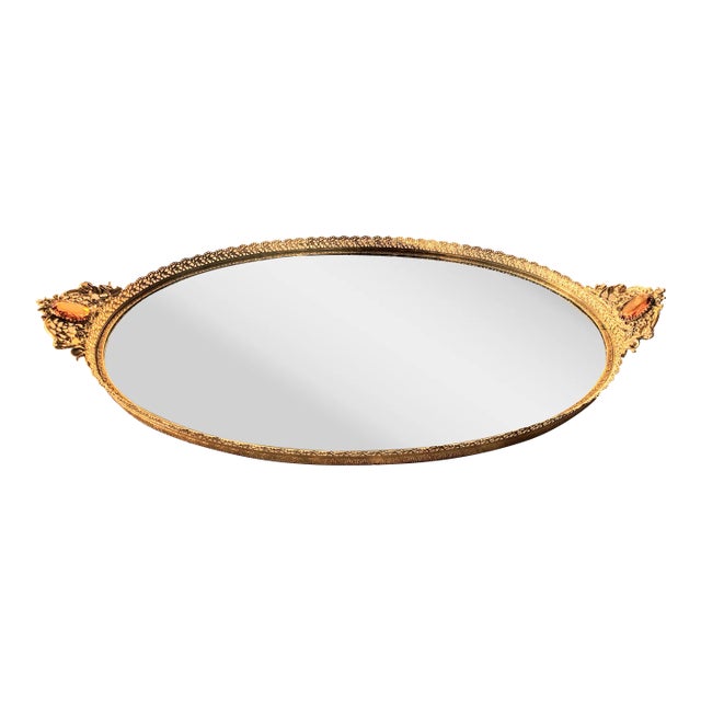 Hollywood Regency Large Vanity Tray With Cupids in Ormolu For Sale