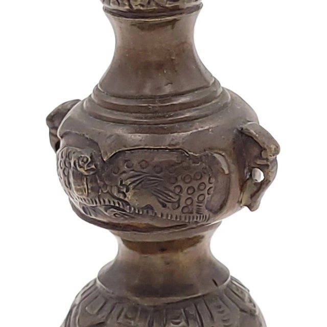 Pair of Meiji Bronze Candlesticks, Japan Circa 1880 For Sale - Image 10 of 11