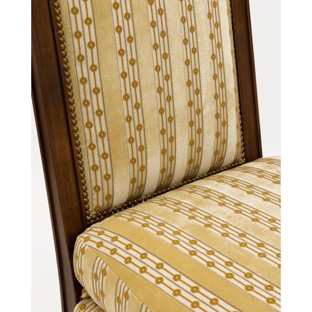 Wood High Back Upholstered Baker Style Accent Slipper Chair For Sale - Image 7 of 7