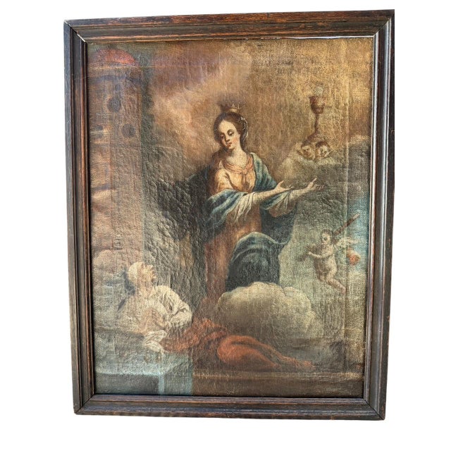 Early 19th Century Oil Painting St Barbara Early 1800's For Sale - Image 5 of 9
