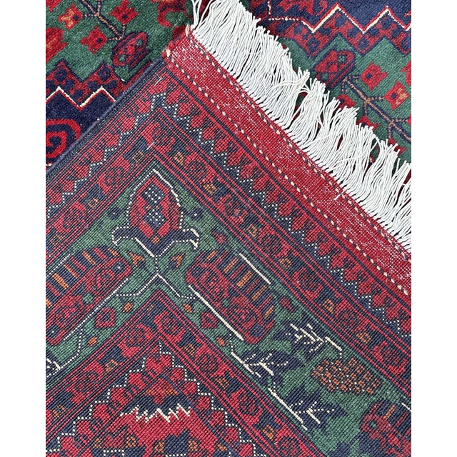 Afghan Turkmen Ersari Filpai Hand-Knotted Wool Rug, Green Field, 9'10" X 6'7" For Sale - Image 10 of 12