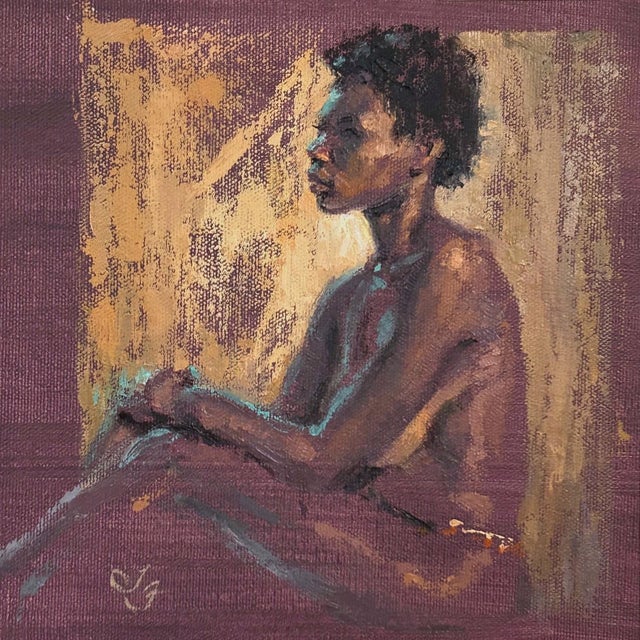 Ivory's Second Life by Lisa Fricker | Oil On Canvas Panel Portrait of a seated figure. For Sale
