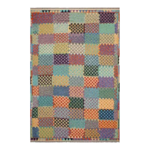 1990s 1990s Kilim Blue Rust Wool Rug - 8'5" X 9'6"