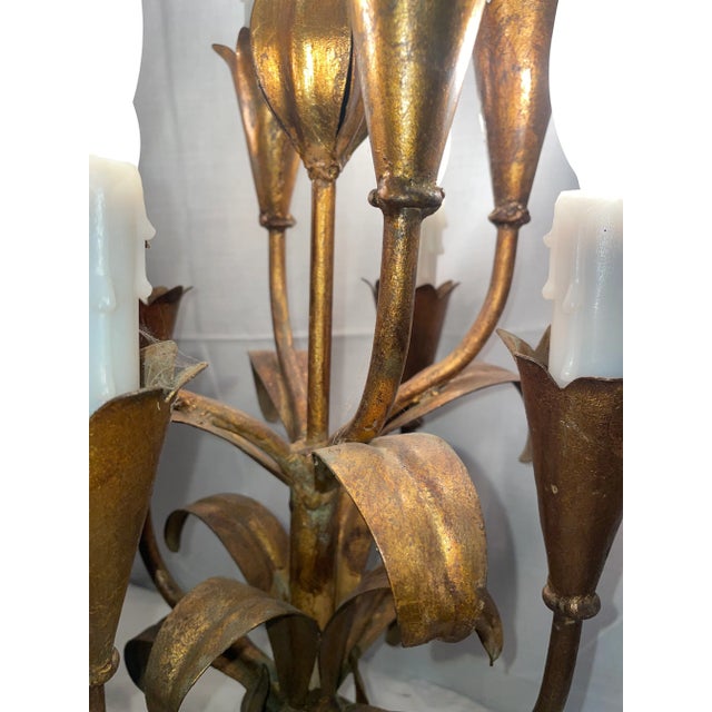 1950s Mid Century Modern Italian Candelabra Lamp Gilt Iron Tole 9 Light For Sale - Image 5 of 8