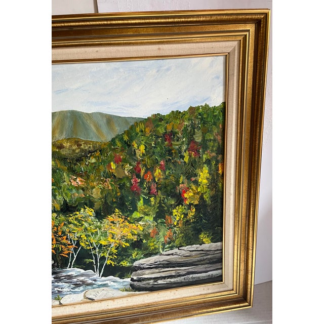 Green 1992 Acrylic on Canvas Colorful Landscape in Autumn in the Hudson Valley Painting Signed at Lower Right Corner. For Sale - Image 8 of 8