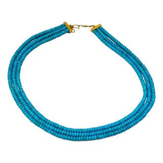345 Carat Natural Sleeping Beauty Turquoise Necklace, Four Strand 14 Karat Gold For Sale