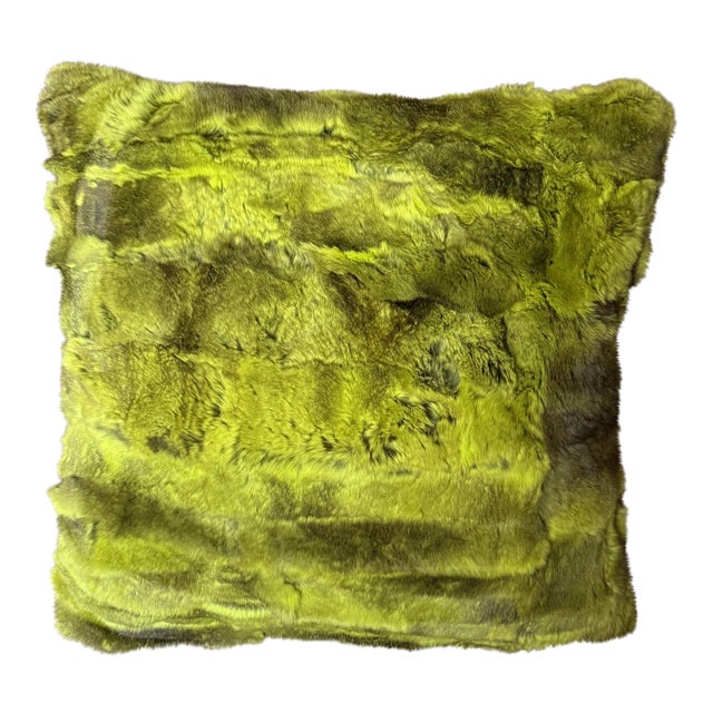 Adrienne Landau Luxe Green Rabbit Fur Barney’s Pillow 18x18 For Sale