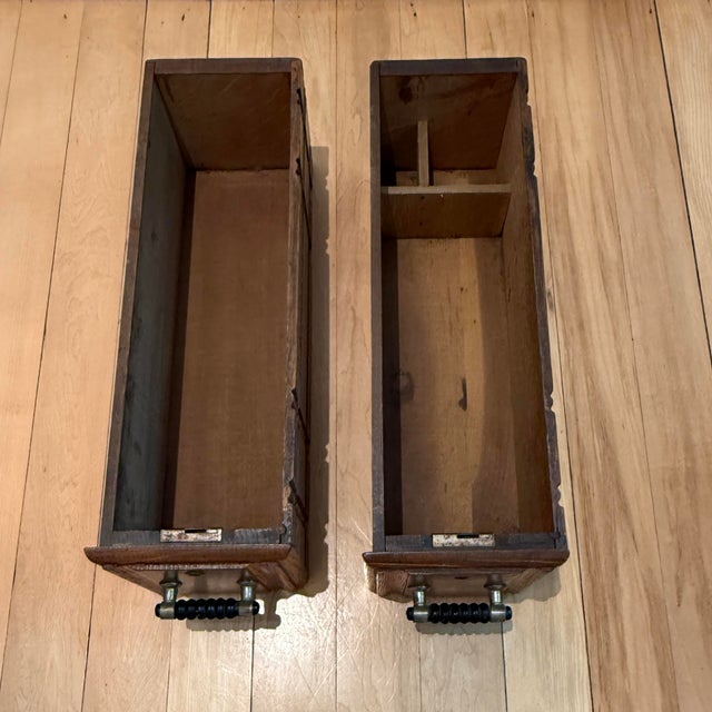 Antique Oak Countertop Sewing Cabinet With Applied Burled Wood Drawer Fronts For Sale - Image 10 of 12