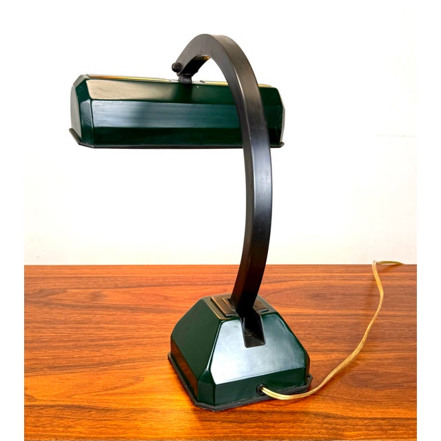 Dark Green Vintage Art Deco Mid Century Modern Adjustable Desk Banker’s Lamp For Sale - Image 8 of 12