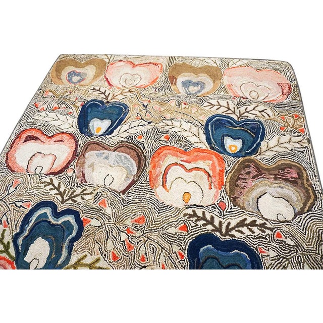 Ivory Beautiful White Ivory Field Fascinating Multicolored and Florals Design Antique American Hooked Rug For Sale - Image 8 of 10