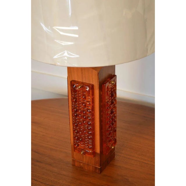 Brown Mid-Century Modern Teak and Amber Glass Table Lamp For Sale - Image 8 of 10