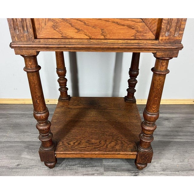 Metal Antique French Marble Top Oak Nightstand For Sale - Image 7 of 12