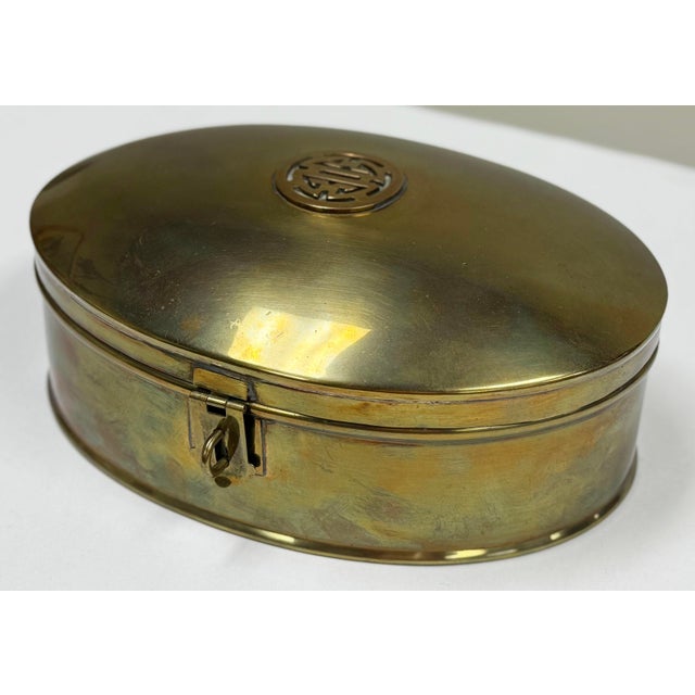 Mid 20th Century Vintage Brass Asian Insignia Domed Box For Sale - Image 5 of 8