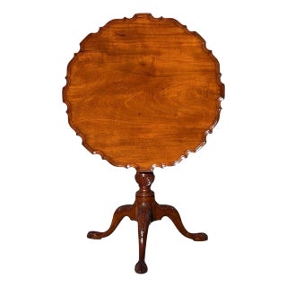 Antique Irish Chippendale Scallop Carved Dishtop Tea Table on Ball & Claw Feet For Sale