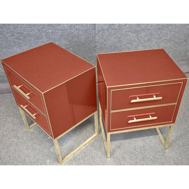 Contemporary Italian Nightstands in Terracotta Glass from Justfurnituress SRL, Set of 2 For Sale - Image 3 of 9