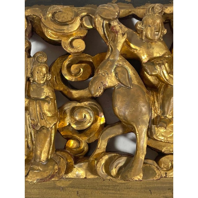 Antique Chinese Carving Pierced Gilt Wood Panel. For Sale - Image 10 of 13