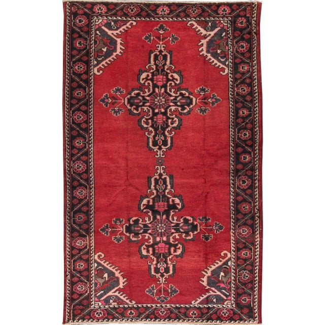 Red Red Vintage Hamadan Handmade Wool Rug For Sale - Image 8 of 8