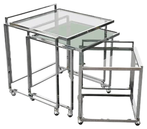 Mid-Century Italian Modern Chrome & Smoked Glass Nesting Tables, 1970s, Set of 3